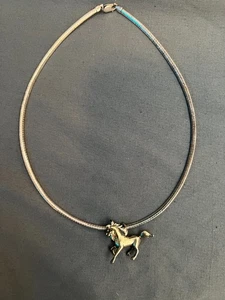 Vintage Italy 925 Sterling Silver Galloping Horse Stallion Necklace Jewelry 17" - Picture 1 of 5