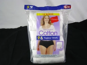 Hanes atmungsaktive Baumwolle ohne Etikett Slips 9er-Pack Damengröße 6/M kein Hochfahren Bund - Bild 1 von 3