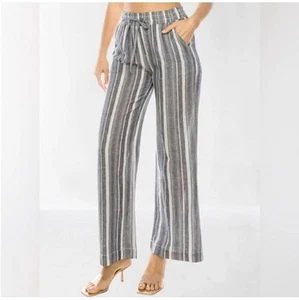 Briggs Woman’s Grey And White Striped Wide Leg Pants Small - Picture 1 of 7