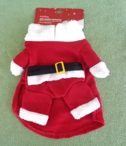 Heim Urlaub Haustier Kostüm-Weihnachtsmann Anzug mit Mütze-Katze oder Hund-Größe Large 12" lang Neu mit Etikett - Bild 1 von 3
