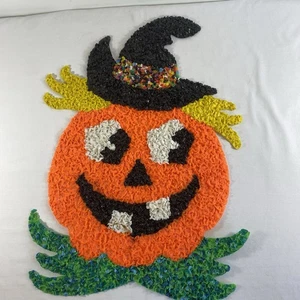 Vintage geschmolzenes Popcorn Kunststoff Halloween Dekoration Kürbis Jack-O-Laterne 22x16 - Bild 1 von 6