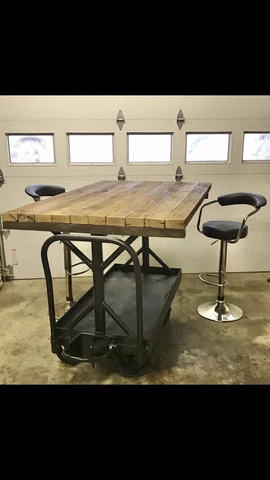 Custom Industrial Railroad Iron Cart Rolling Dining Island Bar Table Steampunk Cover