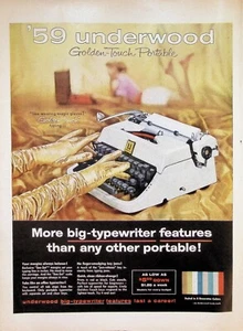 VINTAGE 1950er Jahre Druckanzeige ~ '59 Underwood Golden-Touch tragbare Schreibmaschine ~ - Bild 1 von 1