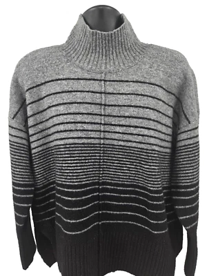 Simply Vera Vera Wang Women Sweater 2XL Black Gray Stripe Knit Long Sleeve - Image 1 of 4
