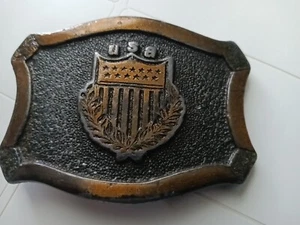 vintage USA COAT OF ARMS BRASS Belt Buckle - Picture 1 of 2