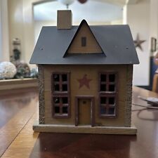 Primitive Crackle Tan & Black Star Lighted Small House Country Decor