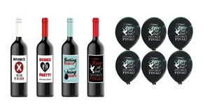 Divorce Celebration Custom Wine Labels for Four Bottles plus 6 Balloons - Picture 1 of 5