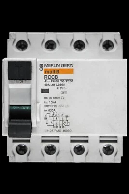 MERLIN GERIN 40 AMP 30mA FOUR POLE RCCB RCD TYPE AC 23123 RMG 400304 - Image 1 of 4