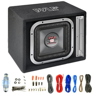Gabinete de subwoofer ventilado bajo único Pyle PLSQ12BS 1200 W 1200 W, kit de cableado - Imagen 1 de 3