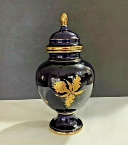 Vintage France Porcelain Cobalt Blue/Gold 13-1/2”Tall Lidded Urn Canister Signed - Picture 1 of 9