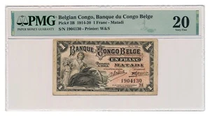 BELGIAN CONGO banknote 1 Franc 1920 Matadi PMG VF 20 Very Fine - Picture 1 of 7