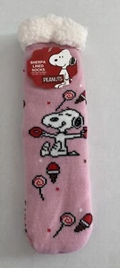 Womens Sherpa Lined Lounging Nonslip Socks Peanuts Snoopy Pink Multi One Size - Picture 1 of 5