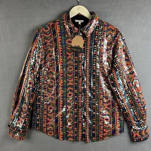 Chaqueta a rayas principales para mujer pequeña lentejuelas coloridas azteca suroeste NUEVA NUEVA CON ETIQUETAS - Imagen 1 de 17