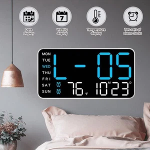 Large LED Digital Wall 2Alarm Clock Table Clock With Date Week Time Temp Display - Picture 1 of 12