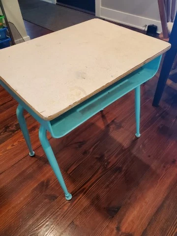 Vintage Turquoise Industrial Mid-Century Student School Desk Well-made heavy Cover