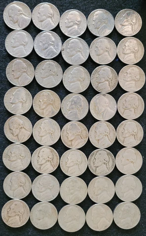 1946 P,D,S Jefferson Nickel Roll 40 Coins (10S ,15D ,& 15P) Average Circulated Cover