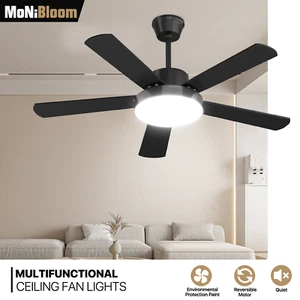 52" Black LED Ceiling Fan 3 Color Temperatures Indoor 6 Speed Light Fan w/Remote - Picture 1 of 14