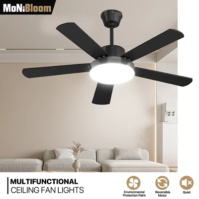 52" Black LED Ceiling Fan 3 Color Temperatures Indoor 6 Speed Light Fan w/Remote - Image 1 of 4
