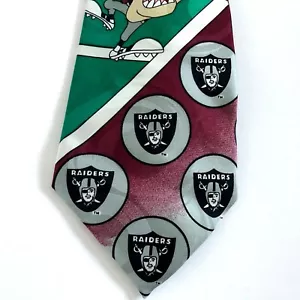 TOONS FOOTBALL RAIDERS 100% Silk Mens Neck Tie Looney Tunes NFLP 1993 90s - Picture 1 of 10