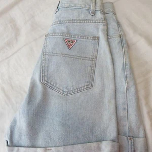 women's Vintage GUESS Georges Marciano jean shorts sz 28 80's 90 Triangle logo - Picture 1 of 6