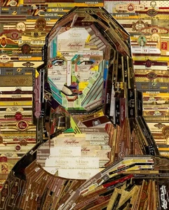 Kunstcollage Mona Lisa da Vinci Posterdruck aus Zigarrenbändern - Bild 1 von 1