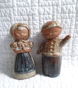 Viking Imports Salt and Pepper Shakers Drip Glazed Art Pottery Japan  Boy Girl  - Picture 1 of 10