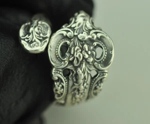 Dainty Solid 925 Sterling Silver Flower Floral Adjustable Spoon Ring - Picture 1 of 7