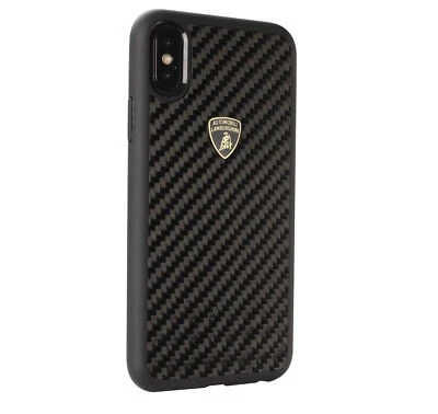 Lamborghini iPhone XS Max 6,5" custodia in vero carbonio cover nera - Immagine 1 di 2
