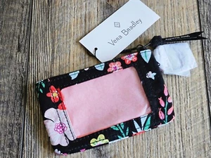 New VERA BRADLEY Zip ID Case w/ Key Ring TANGERINE TWIST Black Floral NWT - Picture 1 of 3