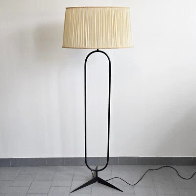 LAMPADAIRE VINTAGE 1950 EN ACIER LAQUE & NYLON 50S RETRO DLG MAISON ARLUS LUNEL - Photo 1/4