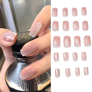 24pcs Cat's Eye False Nail Short Square Press On Nails For Nail Art Reusable - Bild 1 von 12