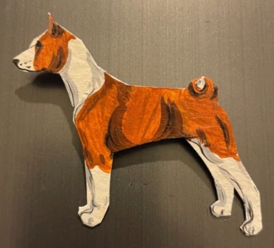 Big Handmade Decoupage Paper Standing Red & White Basenji Dog Pin Vintage LOOK! - Image 1 of 2