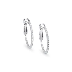 Zircone sans Serrage Fort Ovale 28mm Créole Boucle D'Oreille Sterling Argent - Foto 1 di 3