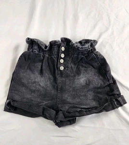 No Boundaries Shorts XS Women Black High Waist Paperbag Button Front Rolled Hem  - Picture 1 of 9