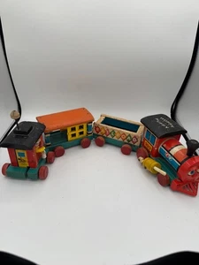 Fisher Price 1963 Huffy Puffy Wooden Train Set Vintage, Pull-Along Toy - Picture 1 of 5