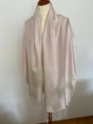 CHOPARD Schal mit Fransen 200 x 55 cm 100 % Seide creme beige rosa Stola Tuch - Bild 1 von 4