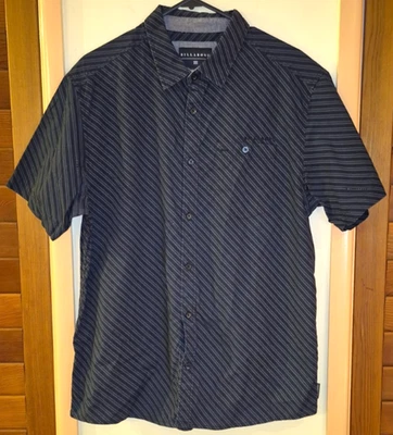 Billabong Mens Black Wave Stripe Button Down Short Sleeve Shirt Size M - image 1 of 4