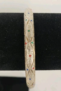 Sterling Silver AVON 925 Enamel Bangle Bracelet RED GREEN RUBY SAPPHIRE Color - Picture 1 of 10