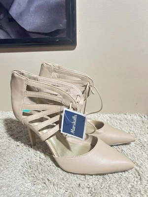 Women’s Sz. 8 Beige lace up heels Heels w/ Zipper Detail - Image 1 of 4