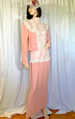 Vestido vintage Jessica McClintock vestido largo encaje años 80 pradera años 30 look 10 romántico Foto 1 de 4