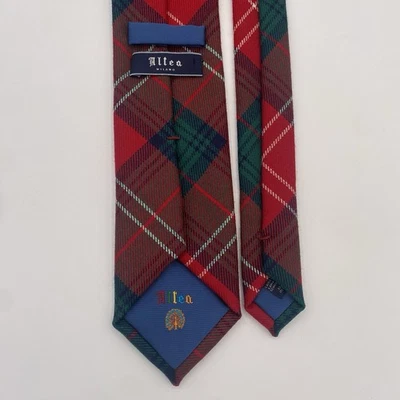 Altea Milano Men’s Tie  100% Wool, Holiday, Preppy, Red Green Navy White Plaid - Image 1 of 4