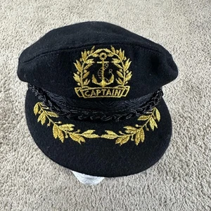 Vtg Aegean Captain Hat Cap Fitted Men Medium 7 1/8 Black Greek Fisherman Nautica - Picture 1 of 10