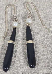 Ohrhänger schwarz Onyx, Perle und Gold Tropfenform - Bild 1 von 6