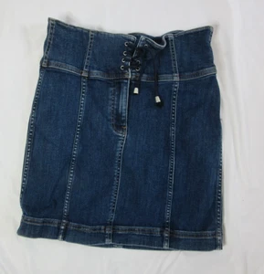Free People Mini Skirt Modern Femme Blue Denim Corset Tie Closure Size 6 - Picture 1 of 10