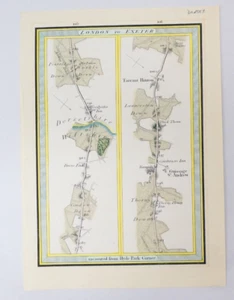 TARRANT HINTON London to Exeter Road Map Section Edward Mogg Hand-Coloured 1828 - Picture 1 of 2