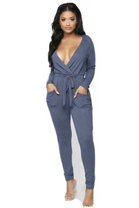 Fashion Nova Cozy Navy Jumpsuit Size M - Picture 1 of 4