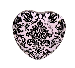 Brighton Heart Gift Storage Trinket Tin Black White Scroll Design Note 3.5"X3.5" - Picture 1 of 5