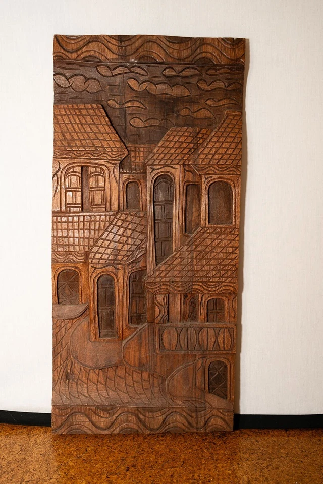 Panel de pared de madera tallado a mano vintage arte decorativo único Castlecore sólido Foto 1 de 4