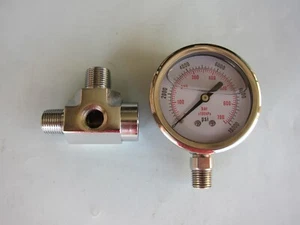 Lowrider Hydraulics stainless steel gauge 10,000 psi & 3/8" MMF run tee kit - Imagen 1 de 6