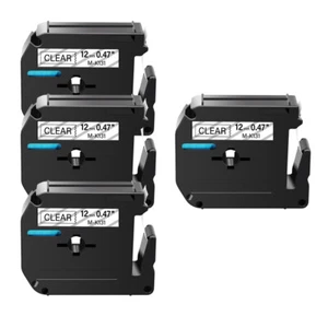4 Stück 12 mm MK131 MK-131 passend für Brother P-Touch PT-65VP PT-85 70 schwarz auf transparent - Bild 1 von 11